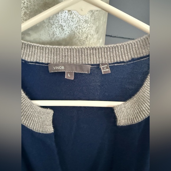 Vince cashmere black blue color block baby doll sweater large - Picture 2 of 4